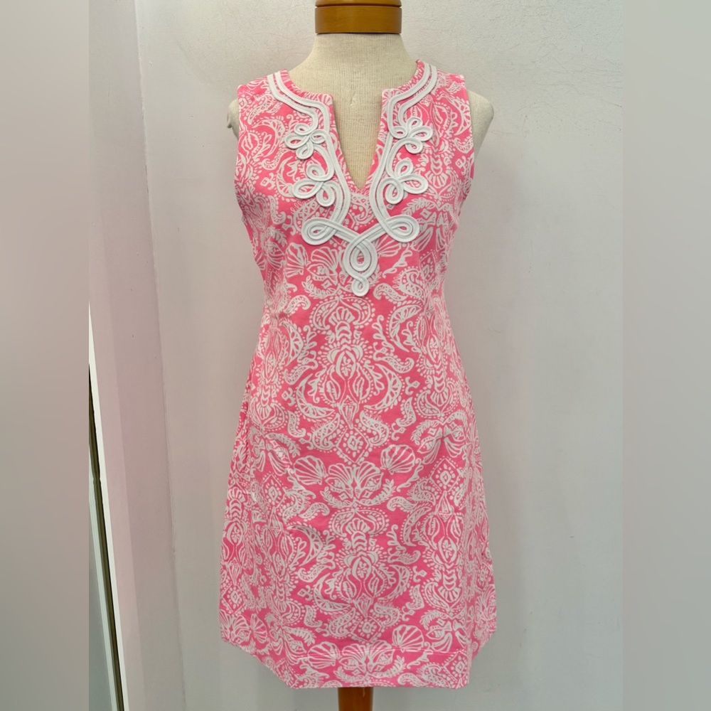 Lilly Pulitzer Pink and White Sleeveless Embroidered Shift Dress